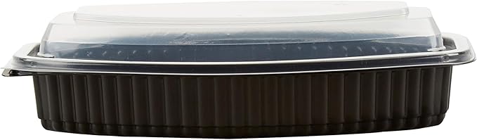 RW Base 21 Ounce Meal Prep Containers, 50 Microwavable To Go Containers With Lids - Disposable, Freezable, Black Plastic Oval Food Containers, Pack Hot And Cold Food, For Takeaway - Restaurantware