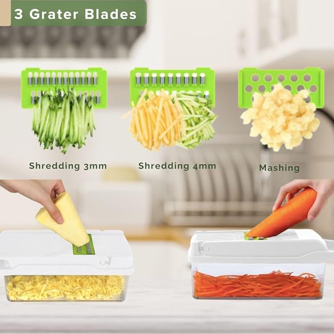 Vegetable Chopper, Mandoline slicer, with 8 blades 14 in 1, Food Chopper, French Fry Cutter, Onion Slicer, Vegetable Slicer, Mandoline Slicer for Kitchen, Kitchen and Dining, Mandoline By Zôco Smart