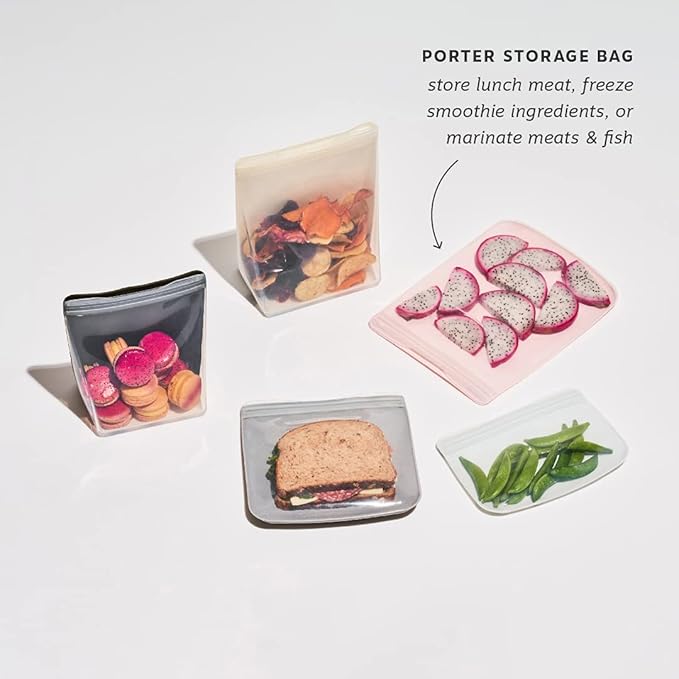 W&P Porter Silicone Reusable Storage Bag, Sandwich (46oz Flat), Charcoal, Food Storage Container, Microwave and Dishwasher Safe, Easy Cleaning