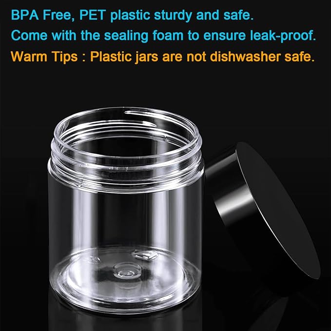 Round Plastic PET Storage Jars Clear Plastic Jars With Lids 20 Oz Clear PET Plastic Jars with Lids Refillable Storage Jar for Storing Dry Food, Spice, Cookie, Nuts, Kitchen Food, 12 Pack