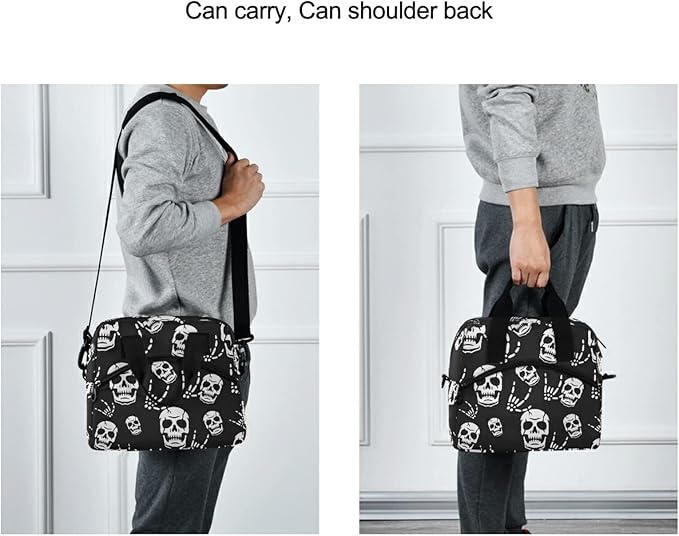 Gothic Skeleton Insulated Lunch Bag Reusable Lunch Tote Bag Cooler Bag for Women Men Adult Lunch Box with Adjustable Shoulder Strap Leakproof Lunch Bag for Work School Picnic Camping