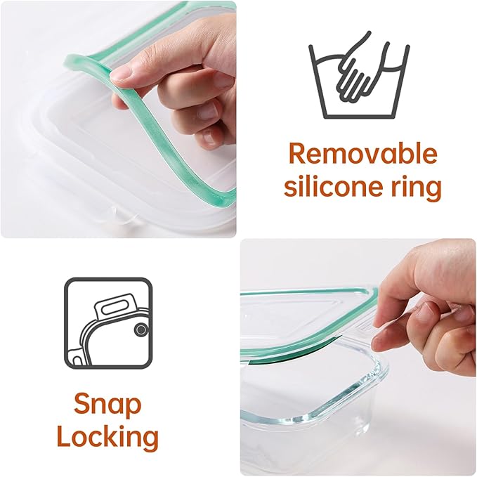 HOMBERKING 8 Pack Glass Food Storage Containers with Lids, Meal Prep Containers, Airtight Bento Boxes with Leak Proof Locking for Microwave, Oven, Freezer and Dishwasher, BPA Free, 5-35oz, light blue