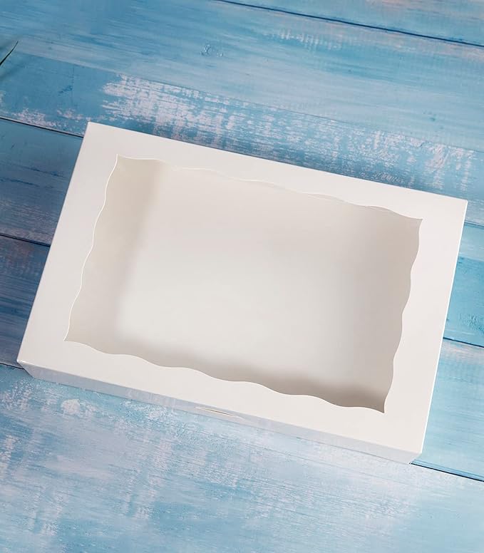 15-PACK Pastry Bakery Box 16x11x2.75inch,White Large Donuts,Muffins,Cookies Boxes with PVC Window Auto-Pop up Paper Box Nature Cardboard Take Out Container,Hold 12 Donuts,Pack of 15