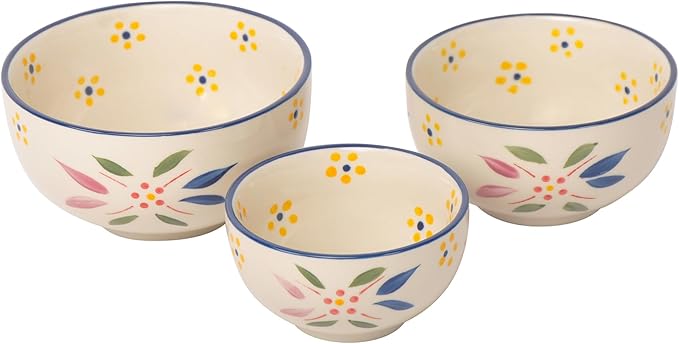 Temp-Tations Set of 3 Ceramic Mixing Bowls in Old World Confetti - Small To Large Vintage Nesting Ceramic Bowls for Kitchen, Cooking, Baking, Microwavable, Dishwasher-Safe, For Prep, Serving Dishes