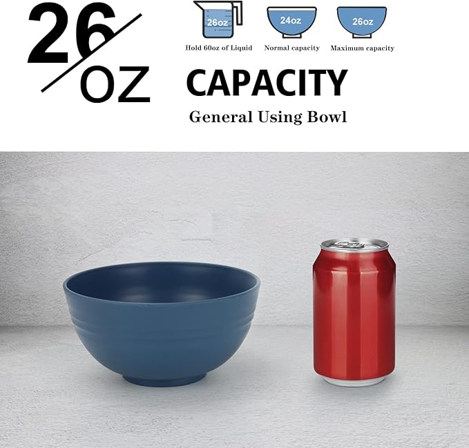 Wheat Straw Bowl Sets,8 PCS Unbreakable Cereal Bowls 26 OZ,Microwave and Dishwasher Safe Bowls,Kids Bowl suitable for cereal,salad,snack and soup (Blue and Beige)