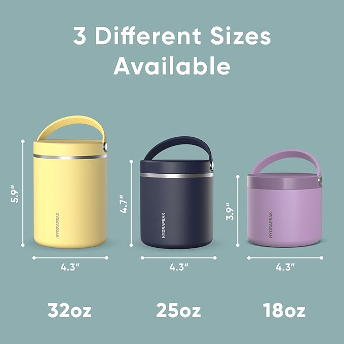 Hydrapeak 25oz Stainless Steel Vacuum Insulated Thermos Food Jar | Thermos for Hot Food and Cold Food, Wide Mouth Leak-Proof Soup Thermos for Adults, 10 Hours Hot and 16 Hours Cold (Aqua)