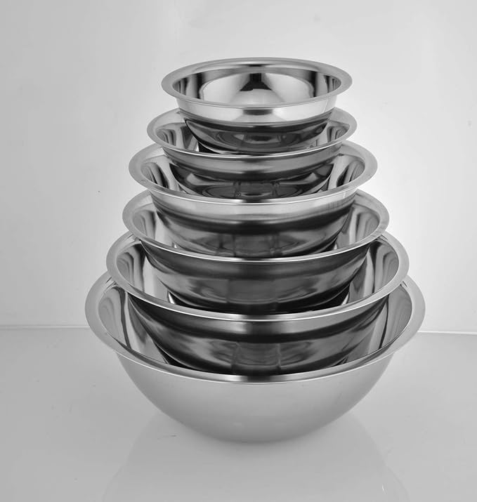 AVADOR Premium Stainless Steel Mixing Bowls, Set of 6 Brushed Stainless Steel Mixing Bowl Set, Easy To Clean, Space Saving, Great for Cooking, Baking, Prepping (6 pc Mixing Bowl)