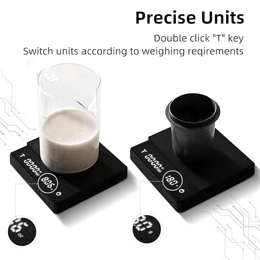 MHW-3BOMBER Espresso Scale with Timer, Small Coffee Scale with Gravity Sensing Device, Rechargeable Kitchen Scale 2kg/0.1g High Precision, Black ES6027B-OS+B5525B-OS