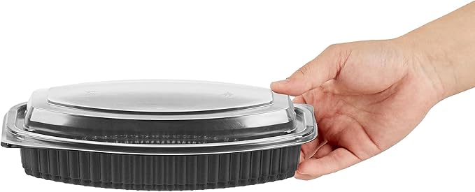 RW Base 21 Ounce Meal Prep Containers, 50 Microwavable To Go Containers With Lids - Disposable, Freezable, Black Plastic Oval Food Containers, Pack Hot And Cold Food, For Takeaway - Restaurantware