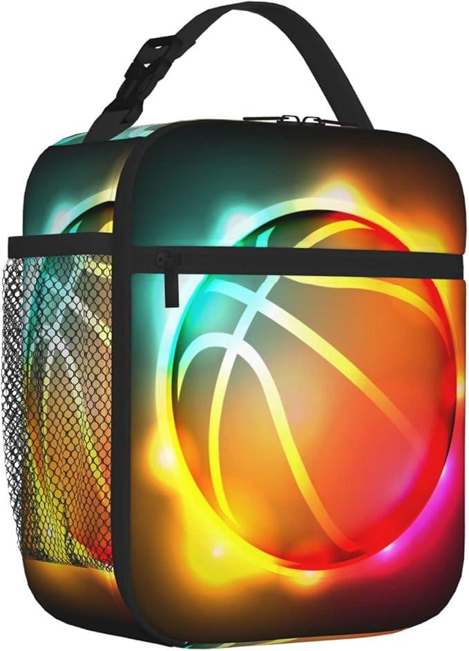 SARA NELL Cool Colorful Growing Fireball Lunch Box Basketball Lunch Bag Insulated Reusable Portable Lunch Tote Cooler Bag for Women Men Teens Kids, Office Work School Travel Lunchbox