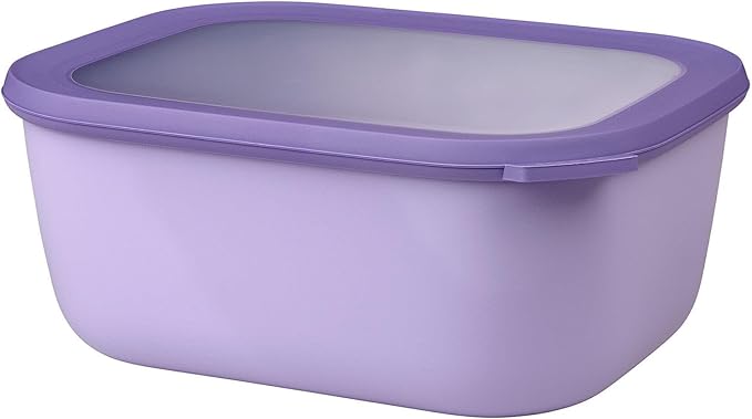 Mepal Cirqula 3000ml / 101oz Circular Rectangular Multi Food Storage & Serving Container with Transparent Lids | Perfect for Food Prep | Microwave & Dishwasher Safe | Nordic Lilac | Made in Holland