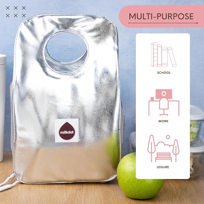 Designer Insulated Lunch Bag, Silver, Reusable Cooler Tote for Food & Drinks, Perfect for Women, Men, Boys, Girls, Stylish for kids ages 3+ (Silver)