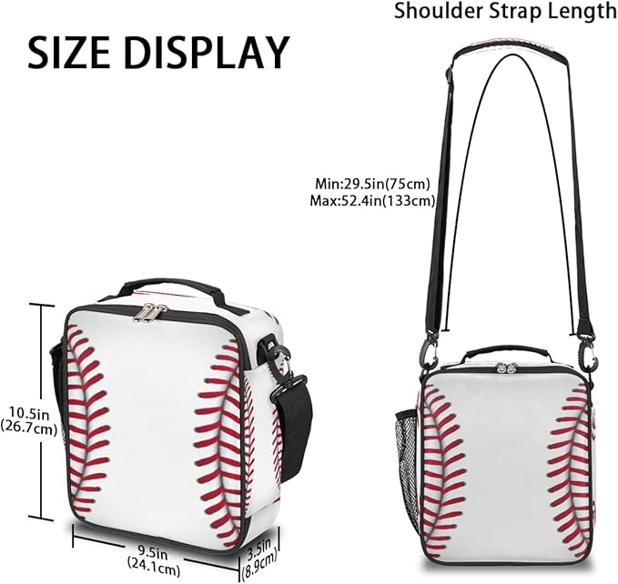 Kids Lunch Box Baseball Pattern Insulated Lunch Bag Tote for Girls Boys Sport Cooler Freezable Meal Prep Bag with Shoulder Strap Waterproof Lunch Container for School Office Picnic