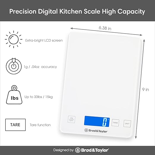 Brod & Taylor High Capacity Baking & Kitchen Scale | (15kg / 33lbs Max)
