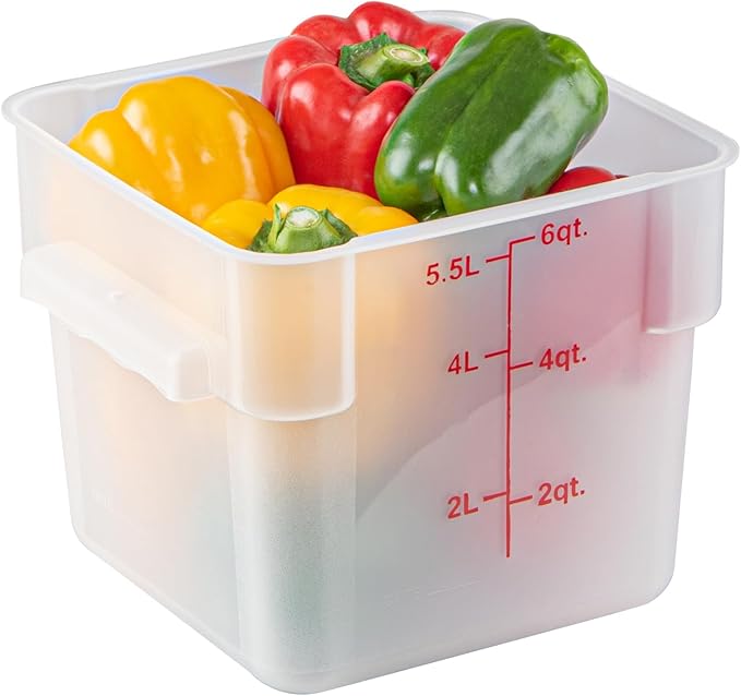 Restaurantware-Met Lux 6 Quart Food Storage Containers, 10 Translucent Storage Containers - Lids Sold Separately, Red Volume Markers, Dishwashable Containers, Side Handles, For Storing Foods