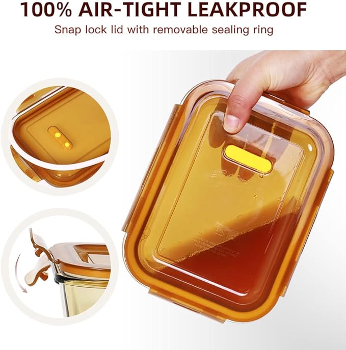 DAS TRUST Amber Glass Meal Prep Containers Microwave Safe Meal Prep Bowls Glass Food Prep Containers with Lid for Adult Meal Prep Bento Boxes