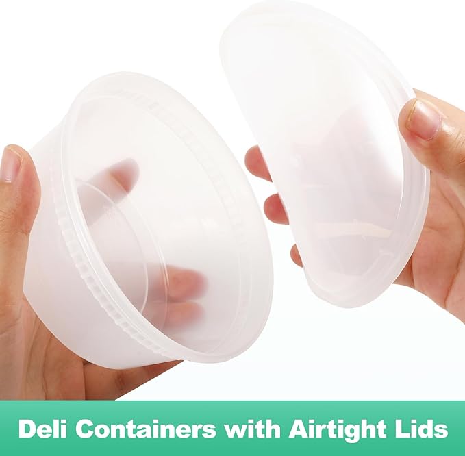 Blcculi 60 Set Deli Containers with Lids,Plastic Deli Food Storage Containers,Leakproof Soup Containers with Airtight Lids,Stackable,Dishwasher,Microwave Safe (8oz-20Set, 16oz-20 Set, 32oz-20 Set)