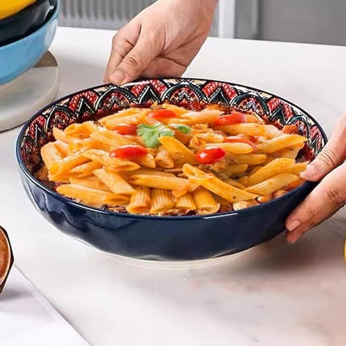 Qlans Serving Bowls 10.2inch 75 Oz Fruit Bowls Salad Bowls, Pasta Bowl Set of 2, Serving Dishes for Entertaining, Vibrant Color Large Bowls for Party,Microwave & Dishwasher Safe
