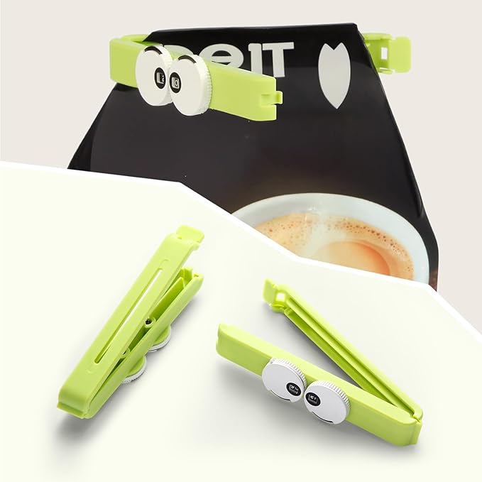 Chip Clips Holder for Food Packaging; Food Bag Holder with Shelf Life Tracker, Green 3PCS for Food, Kitchen, Home use Bag Clips for Food