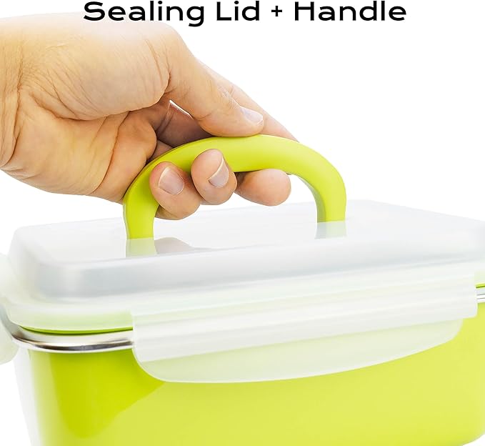 1600ml Stainless Steel Bento Box Lunch Container with 2 Compartments and Removable Plastic Shell, Portable Metal Food Container with Fork and Spoon Set, Leakproof Meal Prep Container for Adults