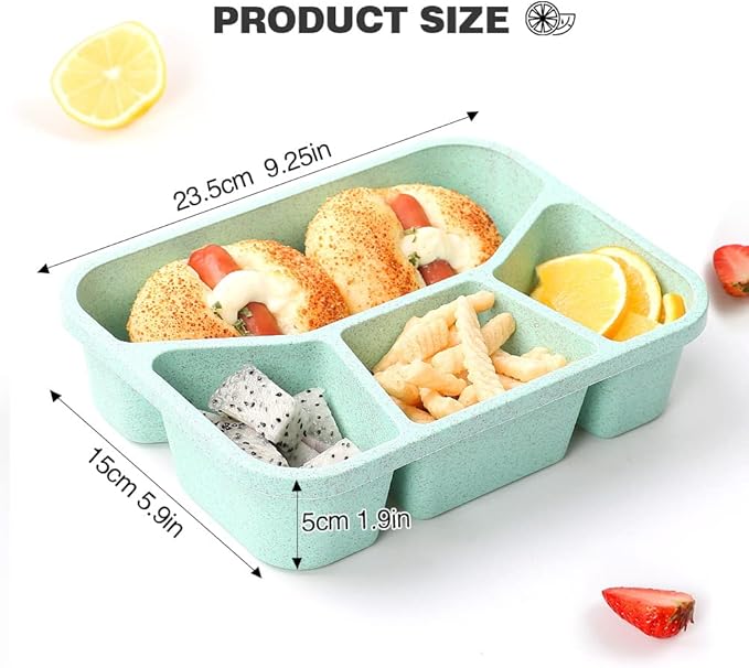 4 Pack Bento Lunch Box, 4 Compartment Meal Prep Containers, Lunch Box for Kids, BPA Free Plastic Reusable Food Storage Containers - Stackable, Suitable for Schools, Companies,Work and Travel