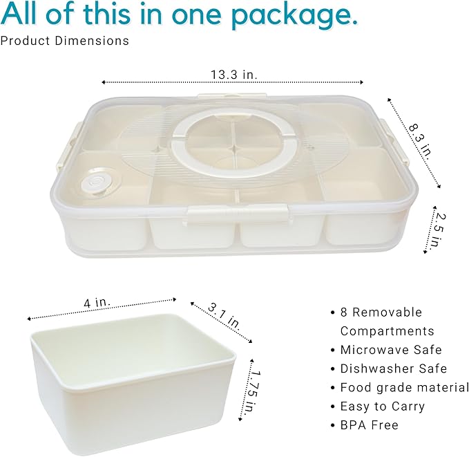 Puccino's Kitchen Snack Box Container - 1 Pack - Microwave & Dishwasher Safe - Versatile Snack Box, Serving Tray, Ideal Lunchable Container