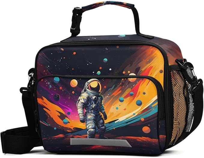 MNSRUU Student Lunch Bag Astronaut Starry Sky Insulated DinnerTotes Picnic Bag Lunch Box with Adjustable Shoulder Strap for Teen Kids Adults