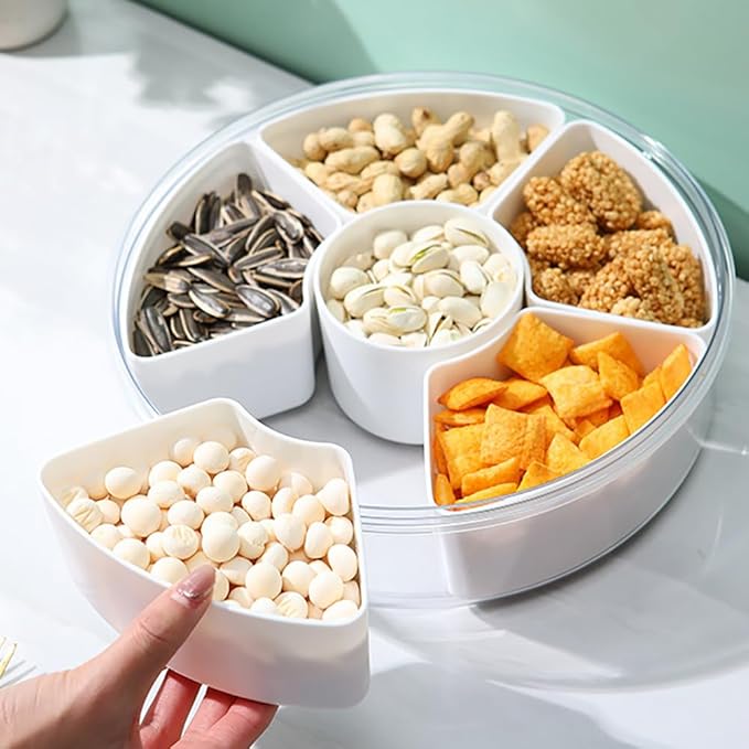 Veggie Tray With Lid for Fridge Organizer Bins Divided Snackle Box Container with 6 Compartments for Party Serving Platter, Fruit Tray with dip, Snack Storage, Reusable Meal Prep