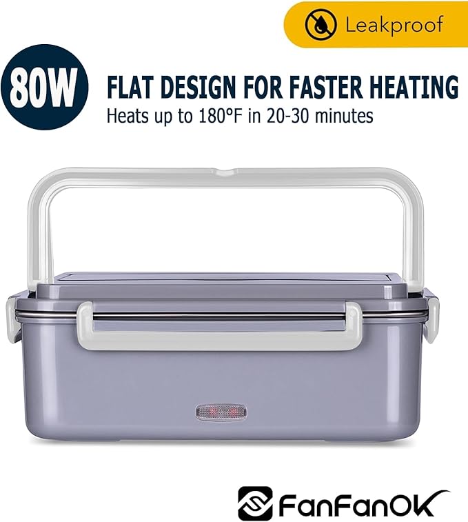Electric Lunch Box, heated lunchbox for adults men 12V/24V/110V portable Food Warmer 80W self heating lunch boxes for Car Truck Work, heatable lunchbox with 2 Stainless Steel Containers 60-oz