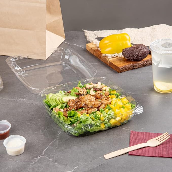 Restaurantware Thermo Tek 45.7 Ounce Clamshell Containers 100 Anti-Fog To Go Food Containers - Freezable Rectangle Clear Plastic Food Packaging Containers Disposable