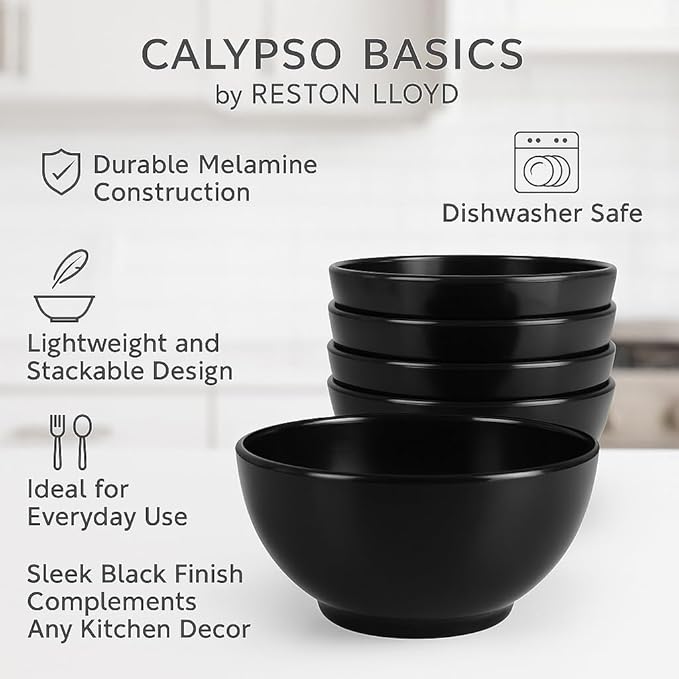 Calypso Basics 100% Melamine Cereal Bowls Set of 6,16 oz, BPA Free, Break-Resistant, Dishwasher Safe, Lightweight Plastic Bowls for Cereal, Soup, Ice Cream, Picnics, Pink by Reston Lloyd