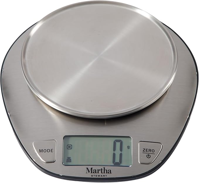 Martha Stewart Food Scale 11 lbs/5kg, Digital Kitchen Scale, 304 Stainless Steel, Weight in Grams and Ounces for Baking, Cooking, and Meal Prep, LCD Display