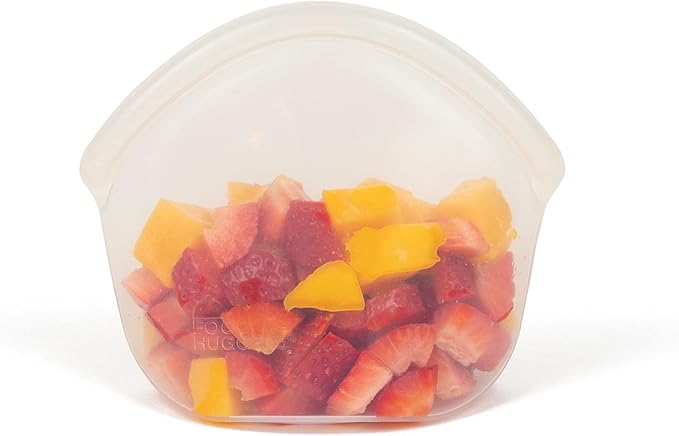 Food Huggers Hugger Bags Silicone Reusable Lunch & Snack Bag Durable Storage, BPA Free, Dishwasher & Freezer Safe, Stand-Up Resealable Produce Pouch | Small 13 fl oz, Clear