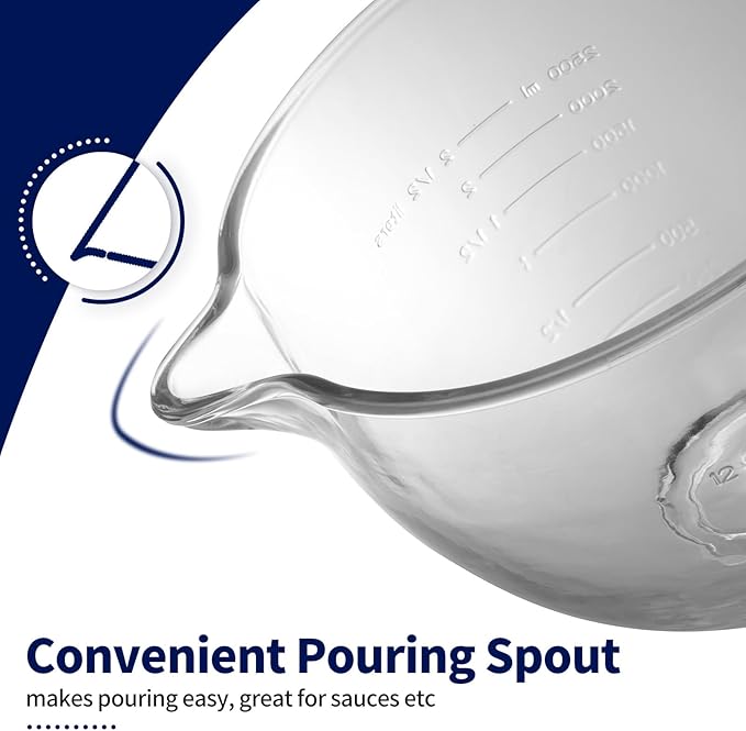 Glass Bowl for KitchenAid Stand Mixer,5 Quart,Glass Mixing Bowl Replacement for KitchenAid 4.5 and 5 Quart Tilt-Head Stand Mixers with Measurement Markings