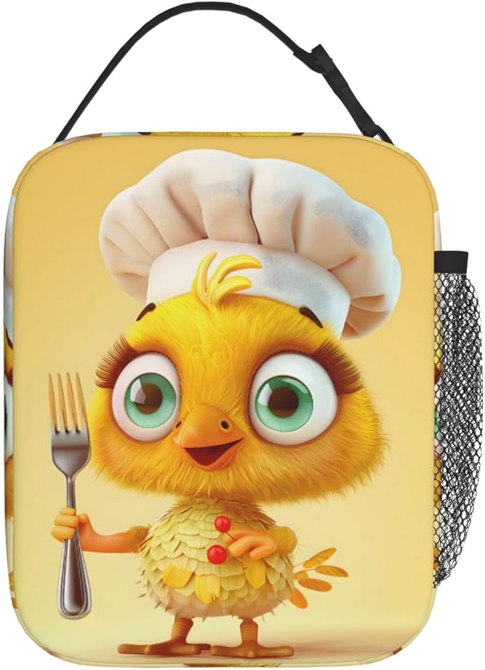 Insulated Lunch Box for Kids Boys Girls, Reusable Lunch Bag for School, Office, Work, Picnic, Travel, Cute Yellow Chicken Lunch Box