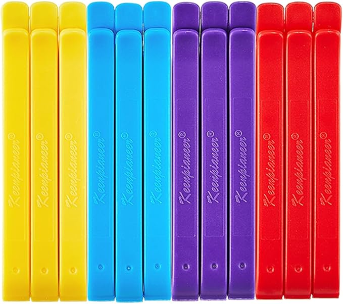 Keenpioneer Bag Sealing Clips for Food and Snack Storage, Decorating/Icing Bag Sealing Clips, 4inch, 12-Piece, 4-Color
