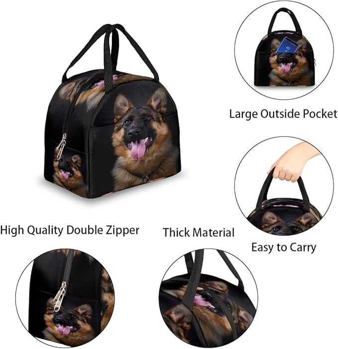 Insulated Lunch Bag for Women Men Dog German Shepherd Waterproof Thermal Tote Bag Reusable Lunch Box Container Lunch Holder Leakproof Lunch Cooler Bag Picnic Travel Work