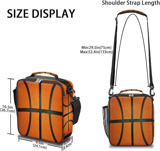 Basketball Kids Lunch Box Insulated Lunch Bag Tote for Girls Boys Cooler Freezable Meal Prep Bag with Shoulder Strap Waterproof Lunch Container for School Office Picnic
