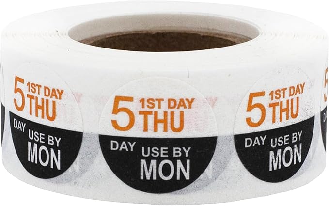 Dissolvable Thursday Through Monday 5 Day Food Rotation Labels Use by 3/4 Inch 500 Adhesive Stickers