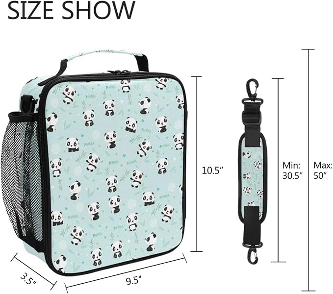 Nander Cute Cartoon Panda Lunch Box for Girls Mens Kids Thermal Insulation Lunch Tote Bag with Shoulder Strap for Work