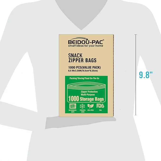 Snack Storage Zip Bags for Food On the Go, 1000 Count, Freshness Easy Open Reclosable Clear Plastic Bags