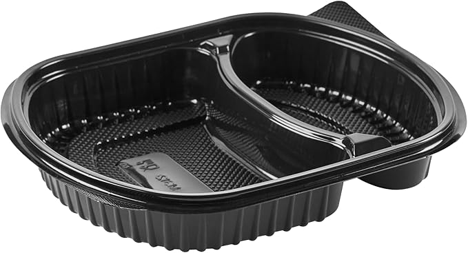 RW Base 28 Ounce Meal Prep Containers, 100 Microwavable To Go Containers With Lids - 2 Compartments, Disposable, Black Plastic Oval Food Containers, For Hot And Cold Food, Freezable - Restaurantware