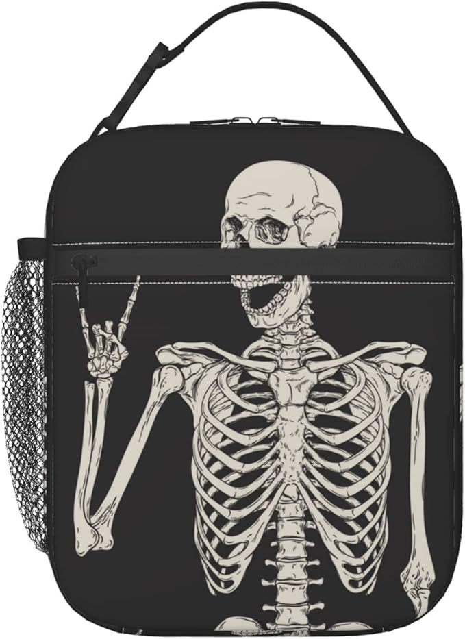 YETTA YANG Halloween Skeleton Funny Skull Portable Lunch Bag Insulated Lunch Box Reusable Totes For Women Men Work Picnic Camping
