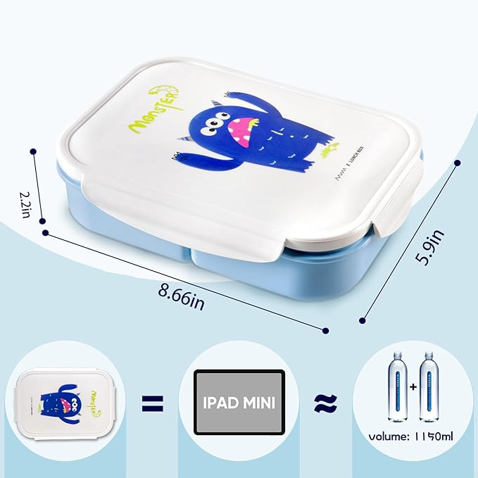MISS BIG Bento Box - Leakproof Kids Lunch Box, No BPAs & Dyes, Microwave/Dishwasher/Safe (1150ml Blue)