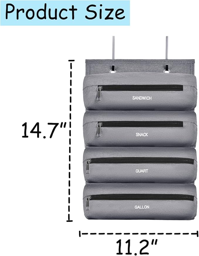 Zipper Bag Organizer Compatible with Gallon, Quart, Sandwich & Snack Food Storage Bag, Kitchen Plastic Bag Storage Organizer for Kitchen RV Camper (Grey)
