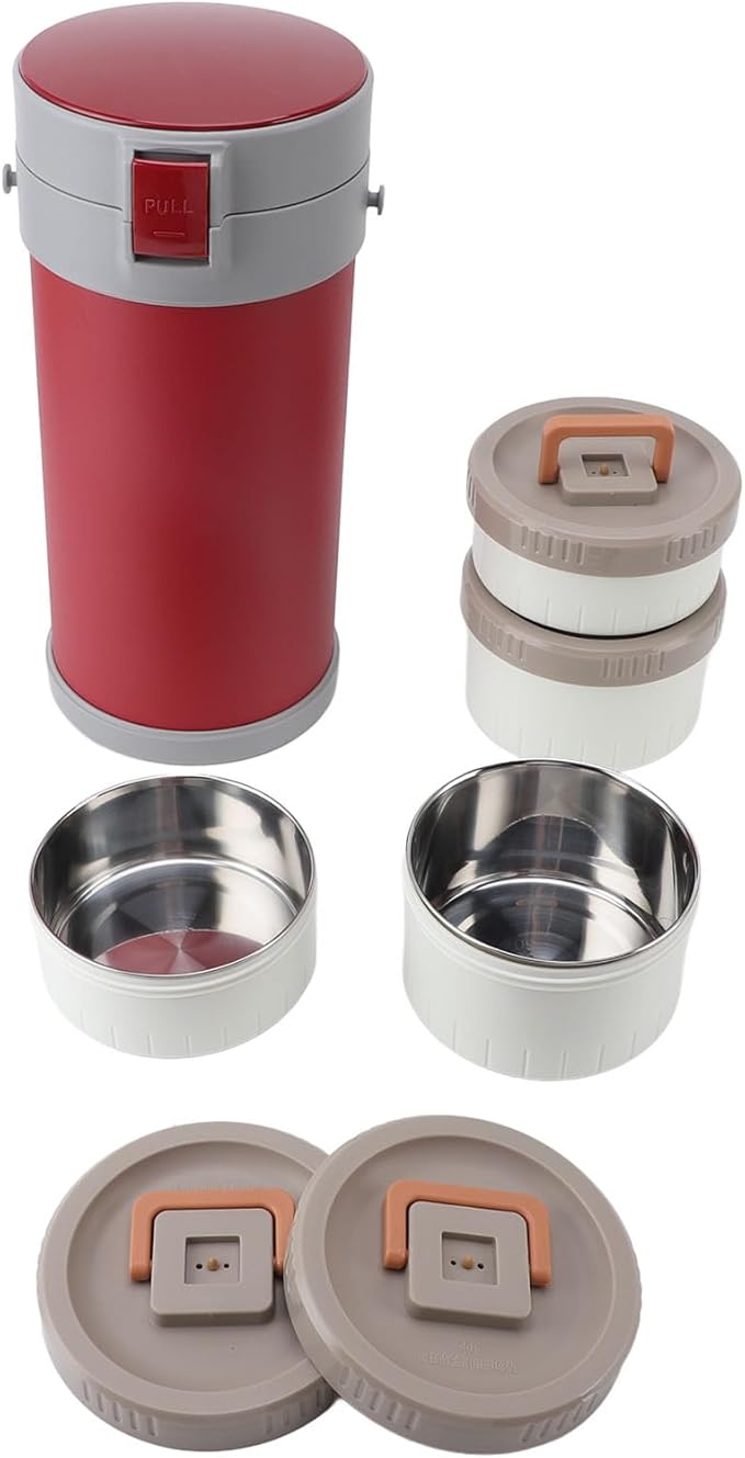 TOPINCN 2.9L Stackable Insulated Box 304 Stainless Steel Leakproof Food Jar with Handle and Venting Valve, Double Layer Vacuum Insulation Technology (Red)