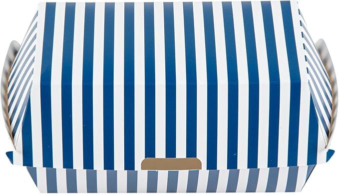 Restaurantware Bio Tek 6.7 x 3.5 x 3.5 Inch Clamshell Food Containers 100 Disposable Sandwich Containers - Hinged Lid Tab-Lock Closure Blue And White Paper Hot Dog Containers Greaseproof