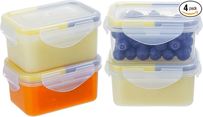 KIGI 4 PACK 6OZ Small Plastic Food Storage Container Set Portion Control Mini Bento Box Leaf-proof To-go Container with Lids