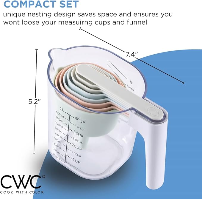COOK WITH COLOR Mixing Bowls and Measuring Cups Bundle- 6 Bowls with Airtight Lids and Nesting Measuring Cups Set