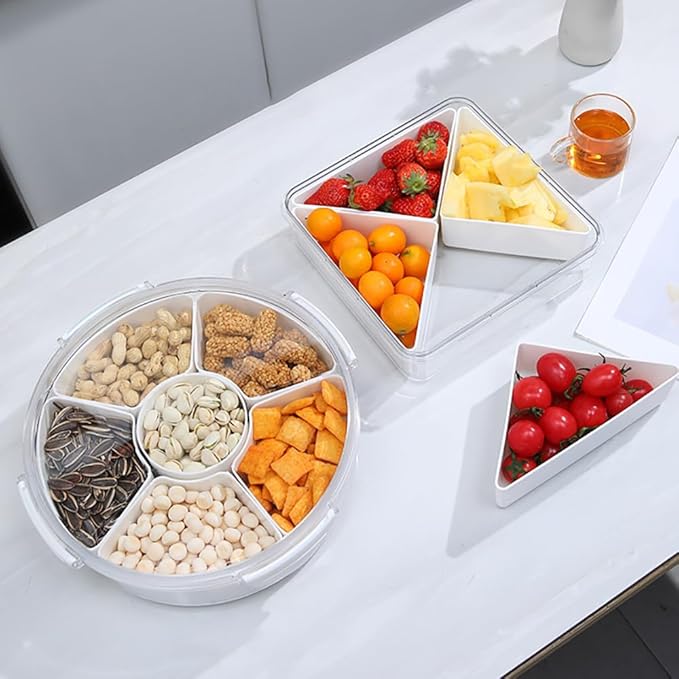 Veggie Tray With Lid for Fridge Organizer Bins Divided Snackle Box Container with 6 Compartments for Party Serving Platter, Fruit Tray with dip, Snack Storage, Reusable Meal Prep